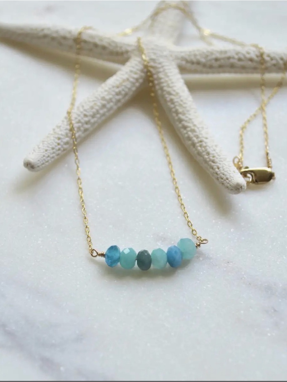 Amazonite and Apatite Beaded
Necklace Gold